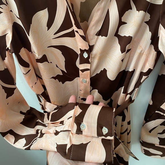 MNG Mango Floral Print Midi Dress in Pink and Brown - Picture 6 of 9